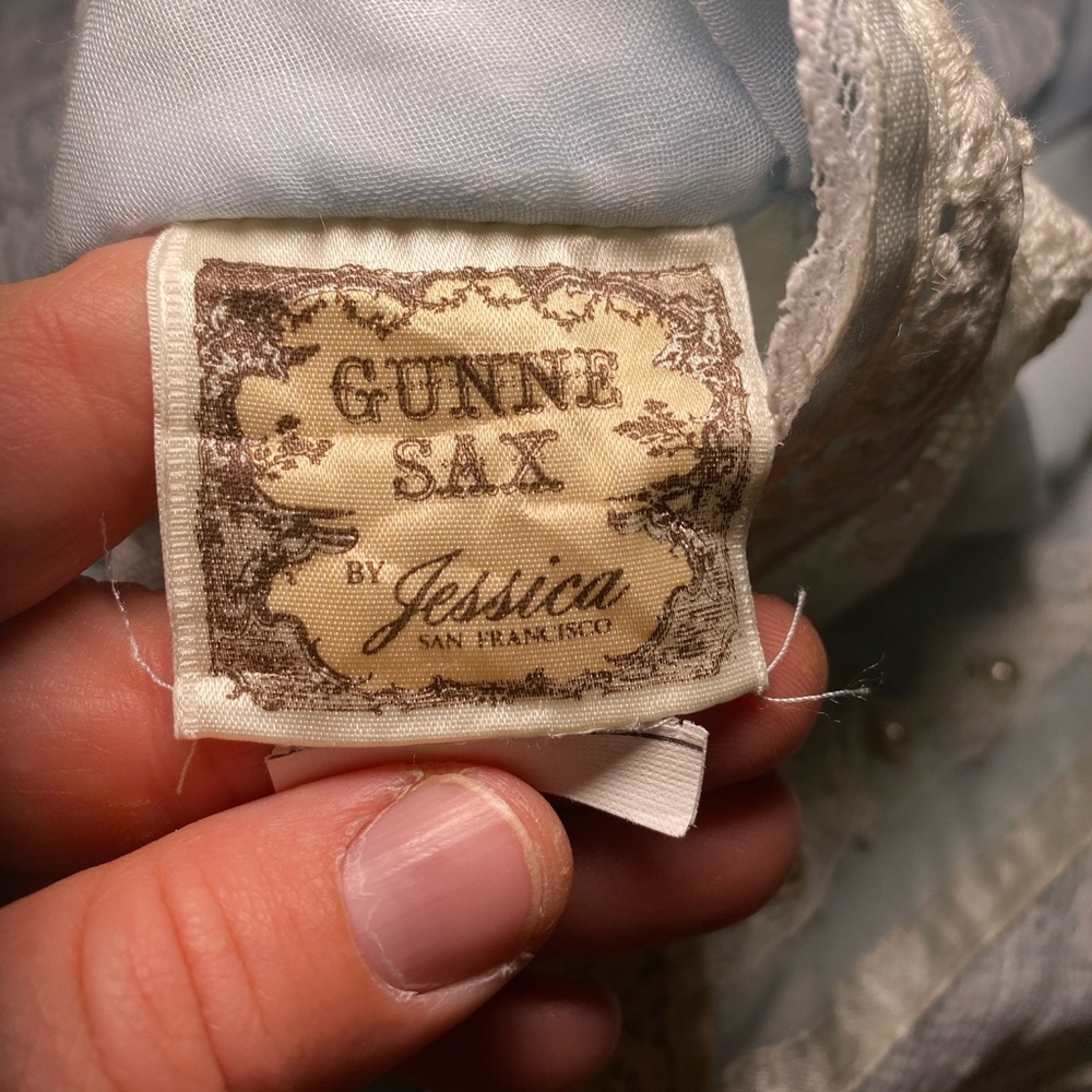 EUC True Vintage 1970s Pastel Pale Blue Gunne Sax Dress Lace Trim Pearl Buttons - Picture 13 of 13